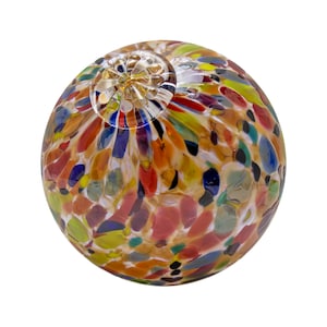 Pond Float Garden Gazing Ball Centerpiece. Gold Rainbow Magic Mix. Blown Glass. Available in 4 sizes. Made in Seattle. Artist Dehanna Jones.