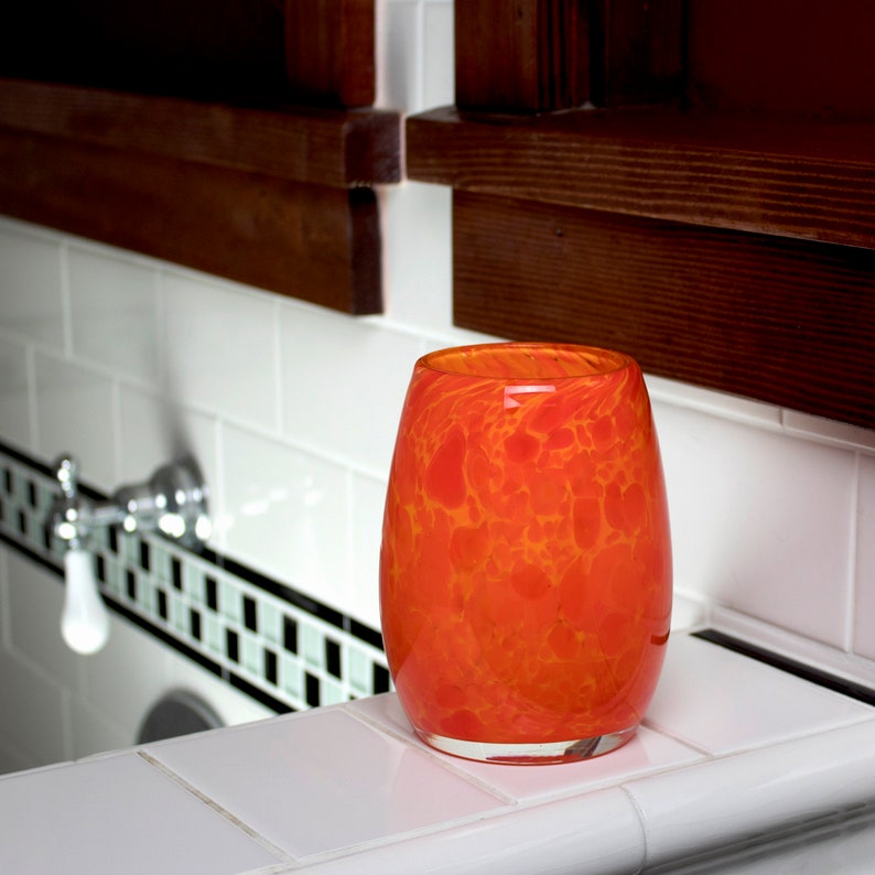 Votive Candle Holder Hand Blown Art Glass in Orange Etsy