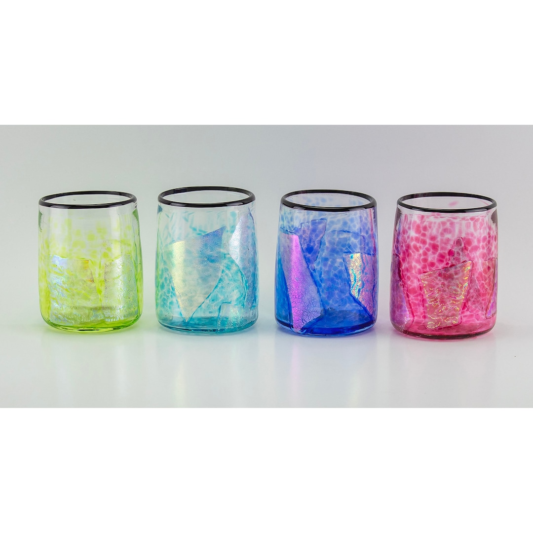 Set of 4 Hand Blown Dichroic Rocks Drinking Glasses Tumblers- D1 ...
