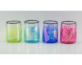 Set of 4 Hand Blown Dichroic Rocks Drinking Glasses Tumblers- D1 - Seattle Artist Dehanna Jones