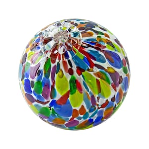 Pond Float Garden Gazing Ball Table Centerpiece. White Magic Mix Blown Glass.  Available in 4 sizes. Made in Seattle. Artist Dehanna Jones