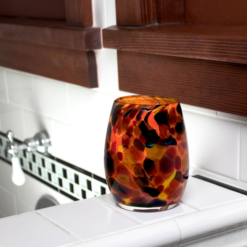 Votive Candle Holder. Hand Blown Art Glass in Orange With Etsy