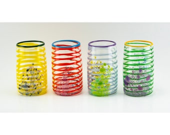 Set of 4 Hand Blown Stripe Drinking Glass Tumblers- S11 - Seattle Artist Dehanna Jones