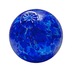Pond Float Garden Gazing Ball Centerpiece. Lapis Blue. Hand Blown Glass. Available in various sizes. Made in Seattle. Artist Dehanna Jones.