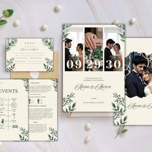 Minimalist Green Wedding Invitation Suite: Canva DIY Template (Digital Download))