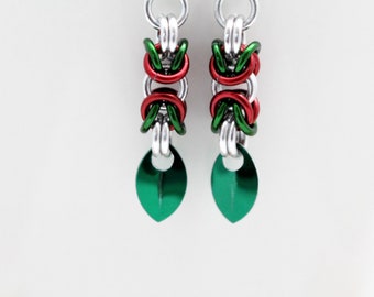 Christmas Byzantine Chainmaille Earrings - Earrings for Sensitive Ears - Ready to Ship!