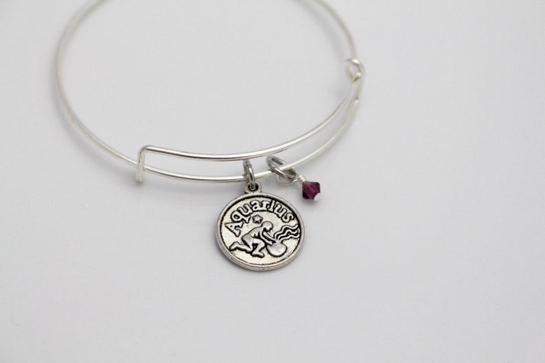 Aquarius Zodiac Bracelet Swarovski® Birthstone Adjustable Bangle Bracelet February Birthday Gift image 6
