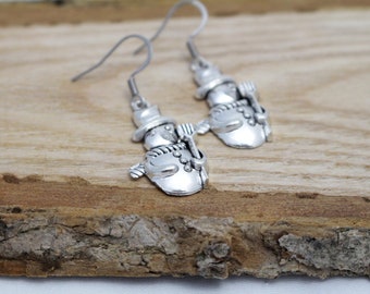 Snowman Earrings - Christmas Charm Earrings - Earrings for Sensitive Ears - Surgical Steel Earrings