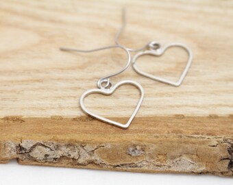 Silver Heart Charm Earrings - Hypoallergenic Earrings for Sensitive Ears - Surgical Steel Earrings