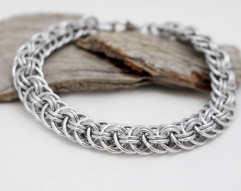 Bright Silver Viperbasket Chainmaille Bracelet - Silver Chain Maille Bracelet - Chain Bracelet