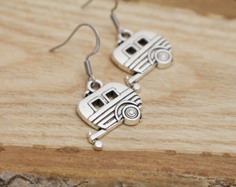 Silver Camper Trailer Charm Earrings - Hypoallergenic Earrings for Sensitive Ears - Surgical Steel Earrings