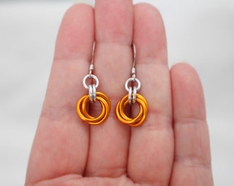 Orange Mobius Chainmaille Earrings - Small Knot Earrings - Ready to Ship!