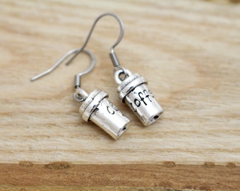 Coffee Cup Earrings - Take-out Coffee Charm Earrings  Hypoallergenic Earrings for Sensitive Ears - Surgical Steel Earrings