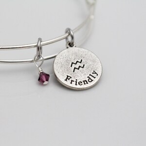 Aquarius Zodiac Bracelet Swarovski® Birthstone Adjustable Bangle Bracelet February Birthday Gift image 8