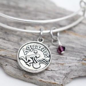 Aquarius Zodiac Bracelet Swarovski® Birthstone Adjustable Bangle Bracelet February Birthday Gift image 1