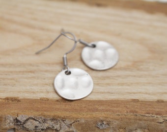 Silver Hammered Disc Earrings - Earrings for Sensitive Ears - Surgical Steel Earrings