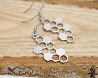 Silver Honeycomb Charm Earrings - Hypoallergenic Earrings for Sensitive Ears - Surgical Steel Earrings