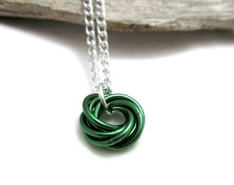 Mobius Chainmaille Necklace - Green Mobius Pendant - Chain Maille Pendant with Chain - Fidget Necklace - Aluminum Necklace - Green Pendant