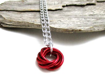 Shiny Red Mobius Chainmaille Necklace - Shiny Red Mobius Pendant - Chain Maille Pendant with Chain - Fidget Necklace - Red Pendant Necklace