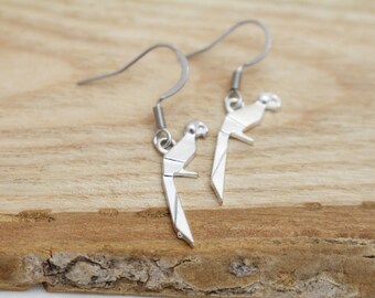 Origami Parrot Charm Earrings - Hypoallergenic Earrings for Sensitive Ears - Surgical Steel Earrings