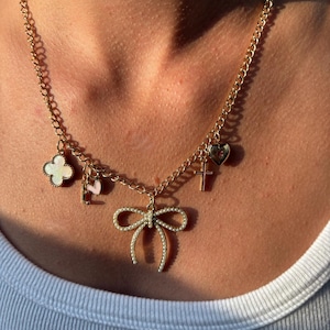 Bubblegum Bow Monogram Charm Necklace