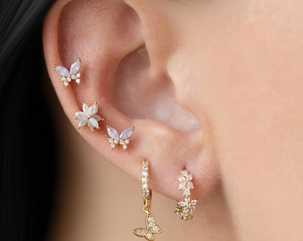 Butterfly Zircon Earring Set, 5 Pcs Dainty Minimalist Studs