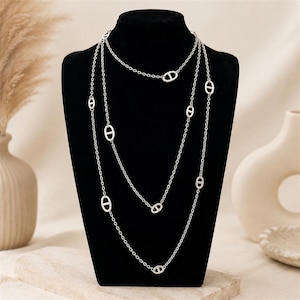 Layered Long Necklace for Women, Elegant Oval Link Chain Necklace, Minimalist Statement Jewelry, Everyday Gift for Her