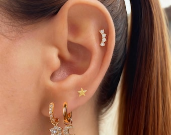 Pave Star Earrings Set: Dainty Studs & Hoops - Minimalist Jewelry