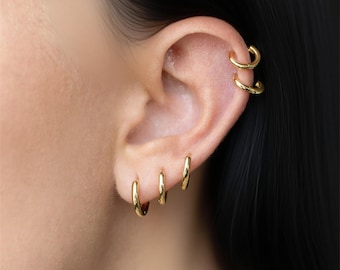 Dainty Hoop Earring Set, Minimalist Multiple Piercing Stack