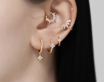 Dainty Zircon Flower Earrings Set, Minimalist Everyday Jewelry