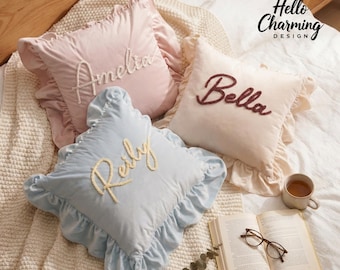 Housse de coussin avec prénom personnalisé, Oreiller avec prénom brodé personnalisé, Cadeau pour couple, Articles de maison, Cadeau de pendaison de crémaillère, Décoration d'intérieur, Cadeau pour amis