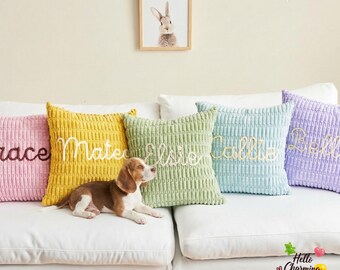 Housse de coussin personnalisée en chenille avec nom, Coussin brodé personnalisé, Cadeau romantique pour la Saint-Valentin et les mariages, Décoration d'intérieur