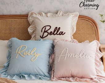 Housse de coussin prénom personnalisée, coussin prénom brodé personnalisé, cadeau pour couple, articles de maison, cadeau de pendaison de crémaillère, décoration d'intérieur, cadeau pour amis