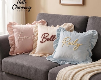 Housse de coussin avec prénom personnalisé, Oreiller avec prénom brodé personnalisé, Cadeau pour couple, Articles de maison, Cadeau de pendaison de crémaillère, Décoration d'intérieur, Cadeau pour amis