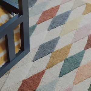 Pastel Diamond Wool Rug, Multi-Color Rug, Hand-Tufted High & Low Pile Hight Area Rugs for Living Room, Bedroom, Kids Room,Office Rug