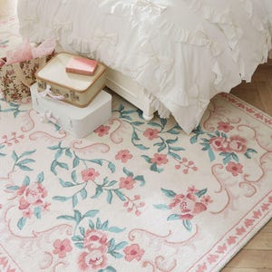 Romantic Floral Medallion Rug, Pink Floral Rug, Irregular Flower Shape Rug Hand-Tufted Statement Piece for Modern Living Rooms Area Rug 8x10