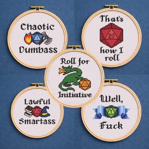 Conjunto de 5 patrones de punto de cruz - Divertido dragón de fantasía para D&D (Descarga digital)