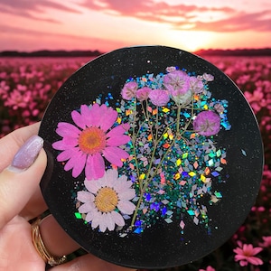 Handmade floral resin coaster