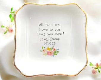 Personalized Ceramic Jewelry Dish/Custom Wedding Ring Trinket Tray/Flower Plate for Mother,Mom