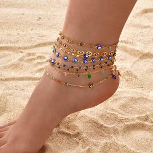 18K Gold Plated Evil Eye Anklet: Waterproof Stainless Steel Protection