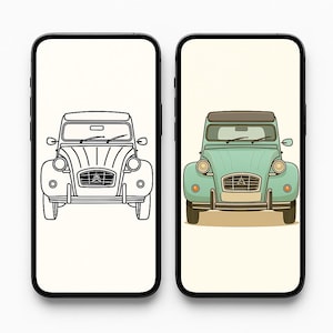 10 Car Wallpapers for Phone | 5 Line Art + 5 Colored | Vintage Vehicle Aesthetic Backgrounds | Instant Download Mobile Set