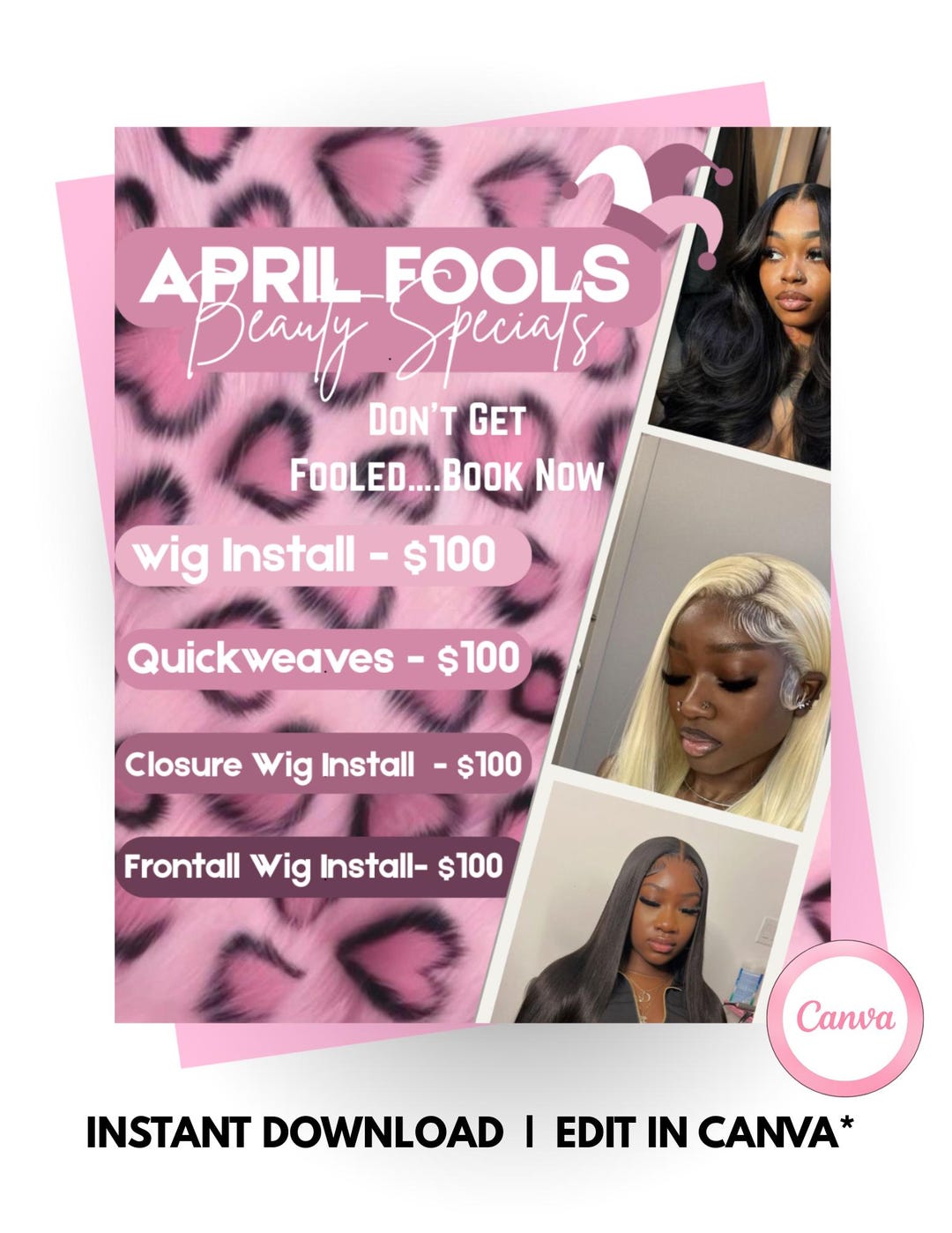 April Fools Pink Leopard Flyer | Hairstylist Beauty Promo (digital ...