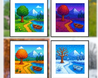 Stardew Valley Jahreszeiten | Kreuzstich Stickmuster | 4er Set