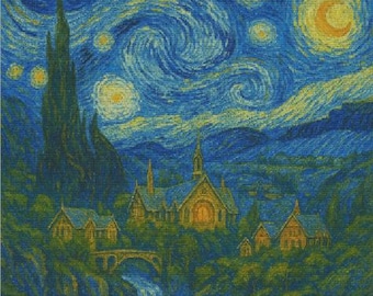 Rivendell Sternennacht | Kreuzstich Stickmuster | Van Gogh | Herr der Ringe