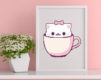 Kätzchen in Tasse | Kreuzstich Stickmuster
