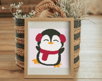 Gemütlicher Winter Pinguin | Kreuzstich Stickmuster