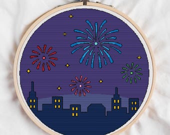 Mitternachts Feuerwerk | Kreuzstich Stickmuster