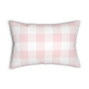 Chic Pink Check Lumbar Pillow | Cozy Home Decor, Farmhouse Style Cushion, Personal Gift for Friends & Family, Perfect for Spring