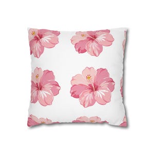 Floral Decorative Pillowcase, Pink Hibiscus Throw Pillow Cover, Home Decor, Gift for Her, Mother&#39;s Day, Summer Vibe, Couch Accent