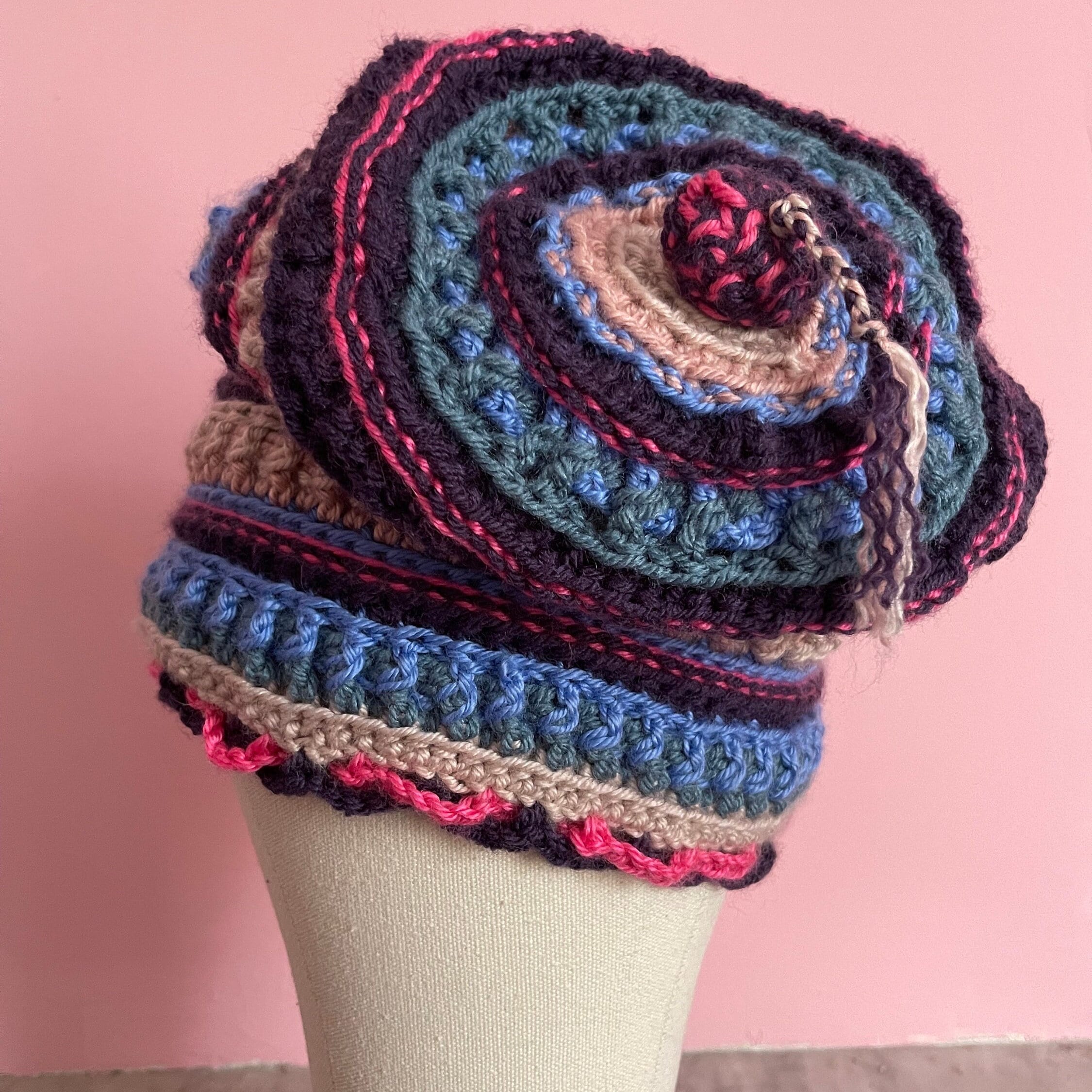 Crochet Hat – One of a Kind Hat Made From Pale Pink, Blue  display picture 2